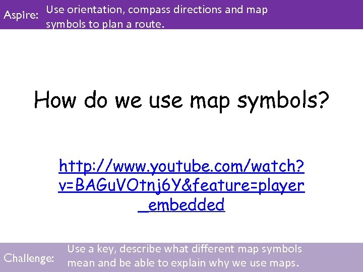 Use orientation, compass directions and map Aspire: Use orientation, compass directions and map symbols