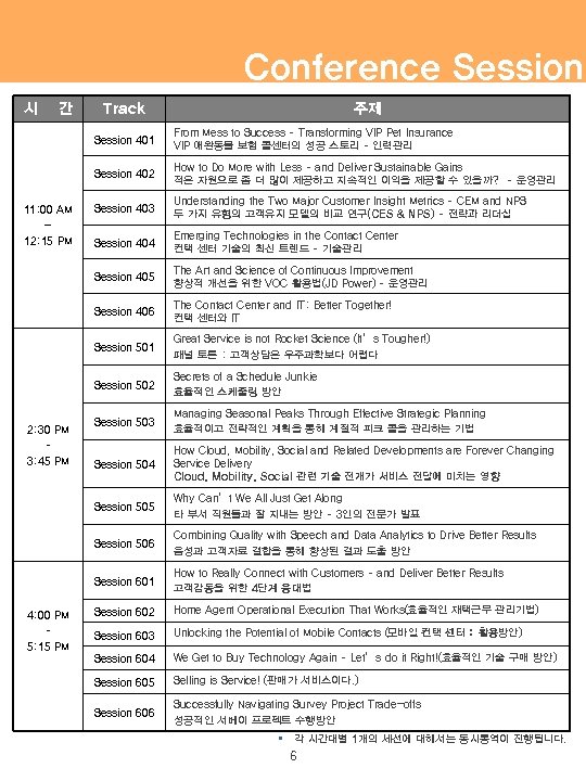 Conference Session 시 간 Track 주제 Session 401 Session 402 Understanding the Two Major