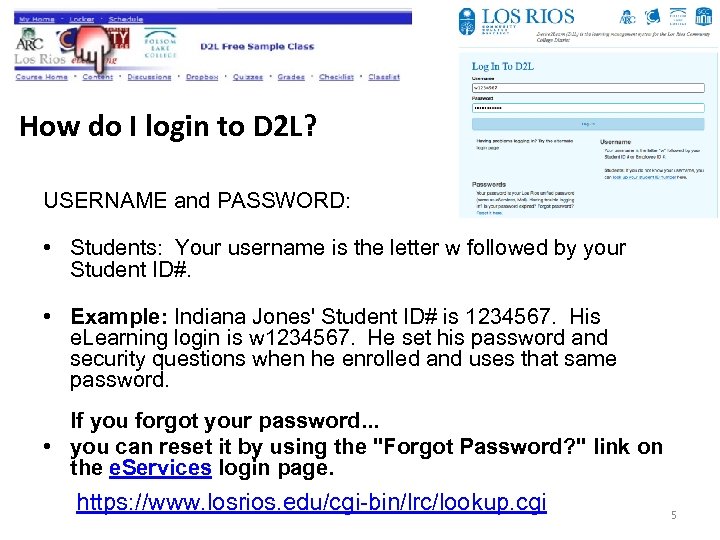 How do I login to D 2 L? USERNAME and PASSWORD: • Students: Your