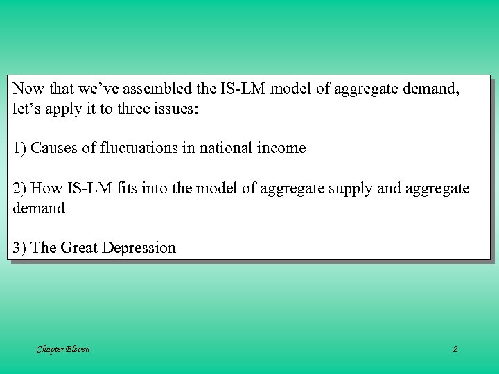 Now that we’ve assembled the IS-LM model of aggregate demand, let’s apply it to