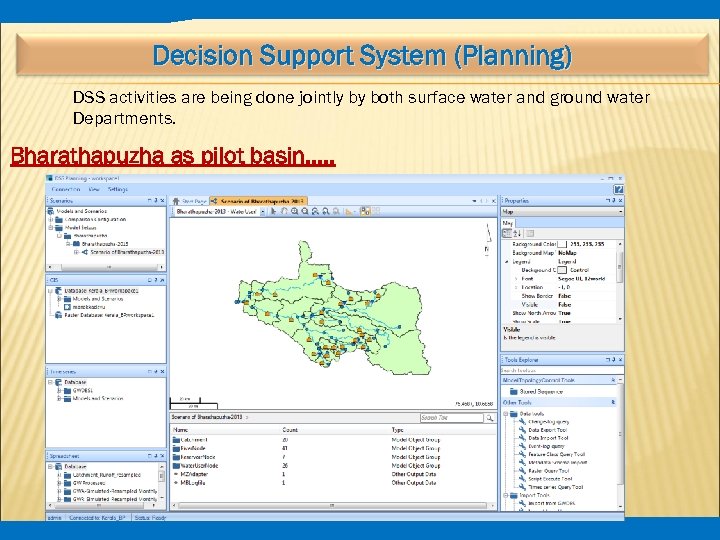 Decision Support System (Planning) DSS activities are being done jointly by both surface water