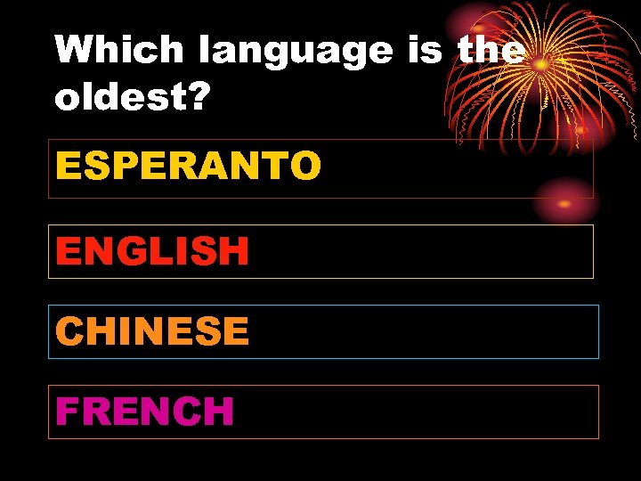 Which language is the oldest? ESPERANTO ENGLISH CHINESE FRENCH 
