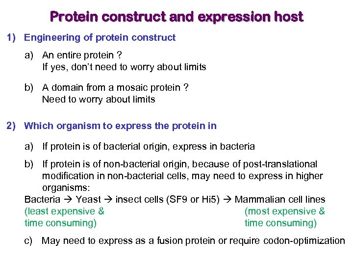 Protein construct and expression host 1) Engineering of protein construct a) An entire protein