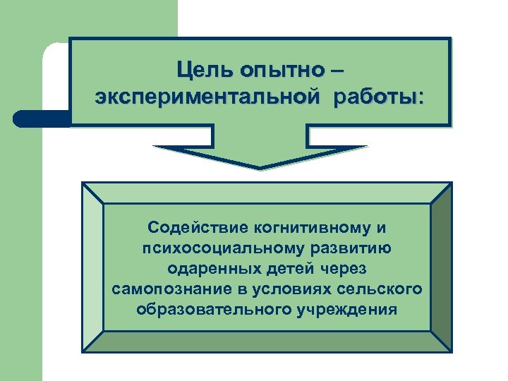 Цель опытно – экспериментальной работы: Содействие когнитивному и психосоциальному развитию одаренных детей через самопознание