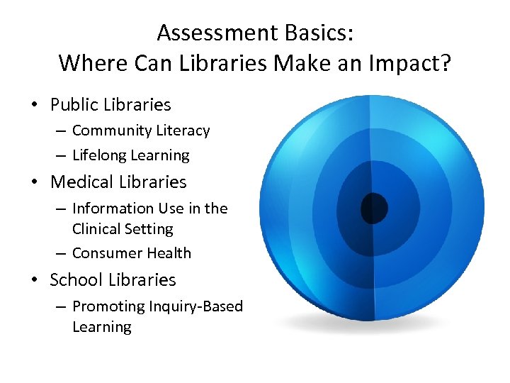 Assessment Basics: Where Can Libraries Make an Impact? • Public Libraries – Community Literacy