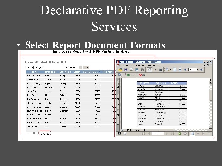 Declarative PDF Reporting Services • Select Report Document Formats 