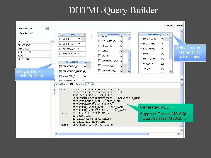 DHTML Query Builder Self-Join from Manager_Id to Employee Drag & Drop Join Building Generated
