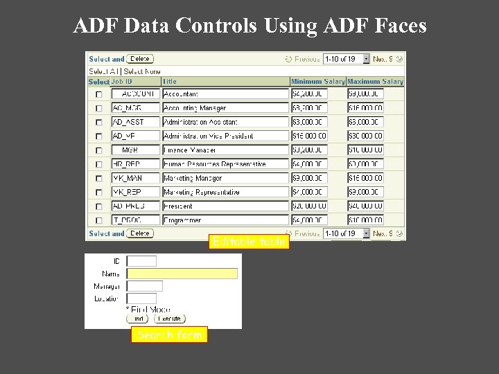 ADF Data Controls Using ADF Faces Editable Search form 