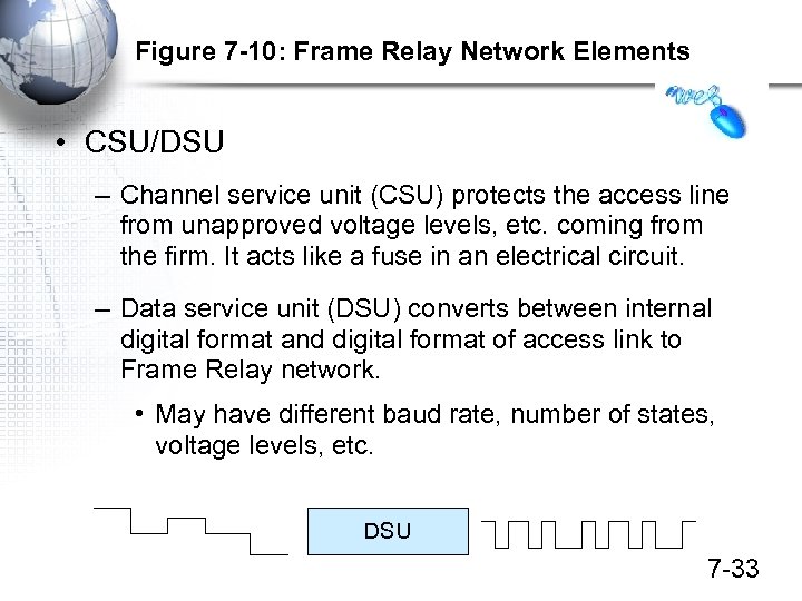 Figure 7 -10: Frame Relay Network Elements • CSU/DSU – Channel service unit (CSU)