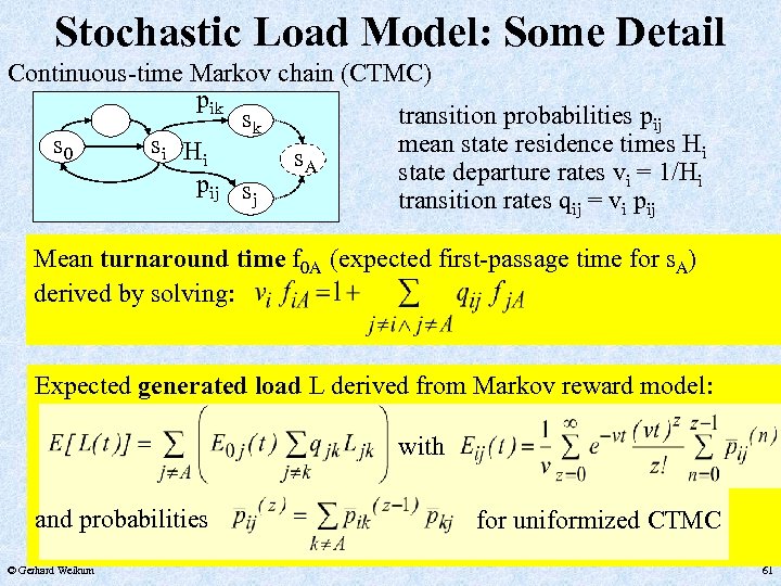 Stochastic Load Model: Some Detail Continuous-time Markov chain (CTMC) pik transition probabilities pij sk