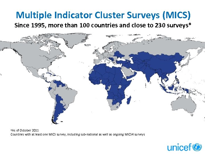 Multiple Indicator Cluster Surveys (MICS) Since 1995, more than 100 countries and close to