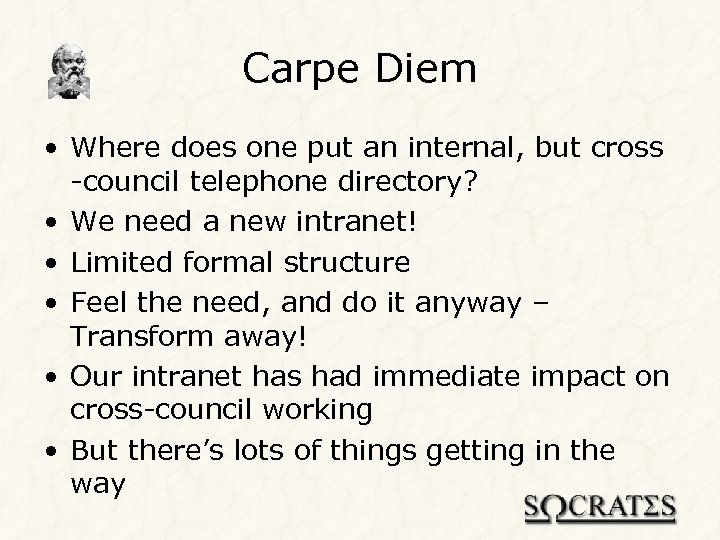 Carpe Diem • Where does one put an internal, but cross -council telephone directory?