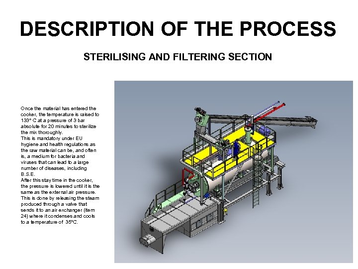 DESCRIPTION OF THE PROCESS STERILISING AND FILTERING SECTION Once the material has entered the