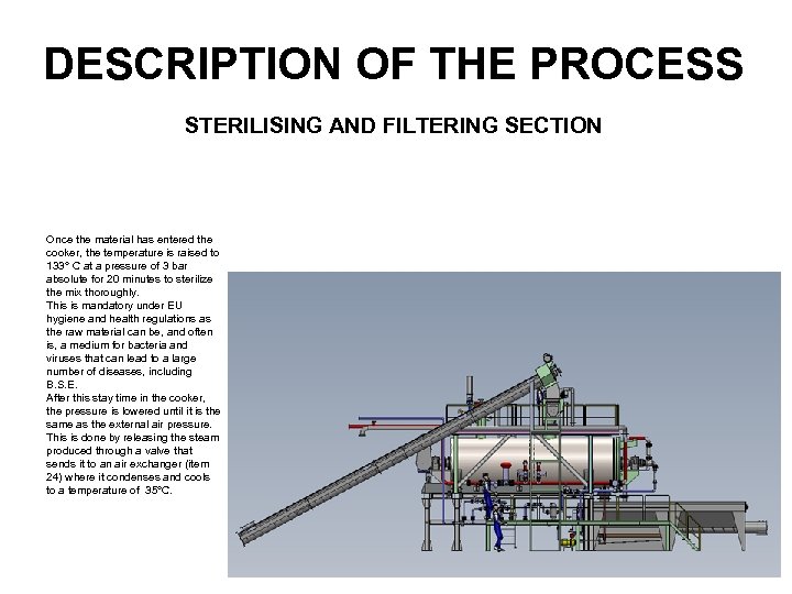 DESCRIPTION OF THE PROCESS STERILISING AND FILTERING SECTION Once the material has entered the