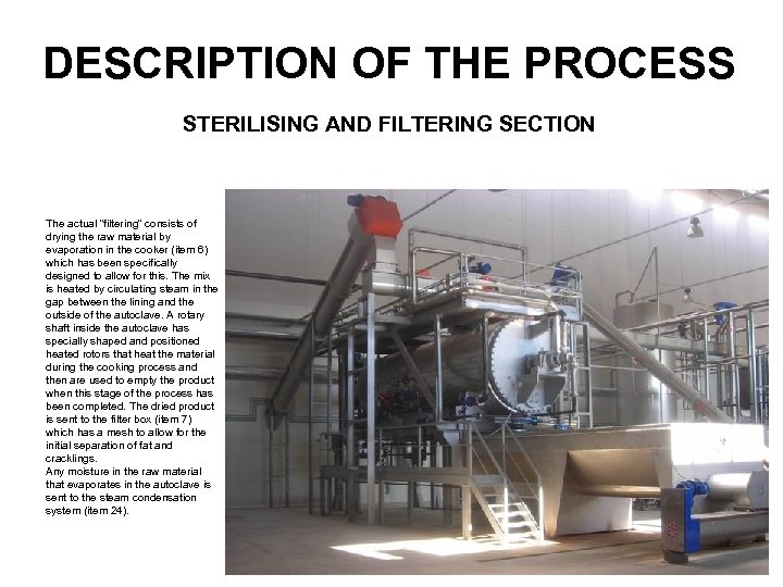 DESCRIPTION OF THE PROCESS STERILISING AND FILTERING SECTION The actual “filtering” consists of drying
