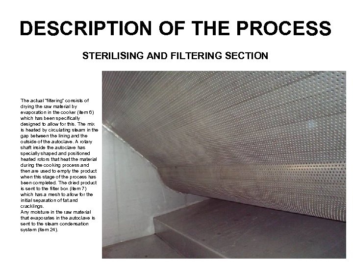 DESCRIPTION OF THE PROCESS STERILISING AND FILTERING SECTION The actual “filtering” consists of drying