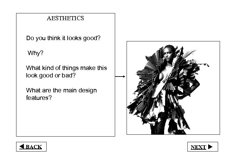 AESTHETICS Do you think it looks good? Why? What kind of things make this