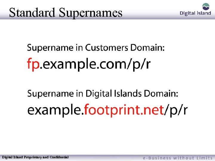 Standard Supernames Digital Island Proprietary and Confidential 