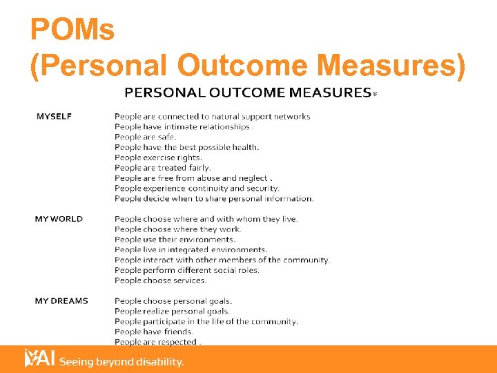 POMs (Personal Outcome Measures) 