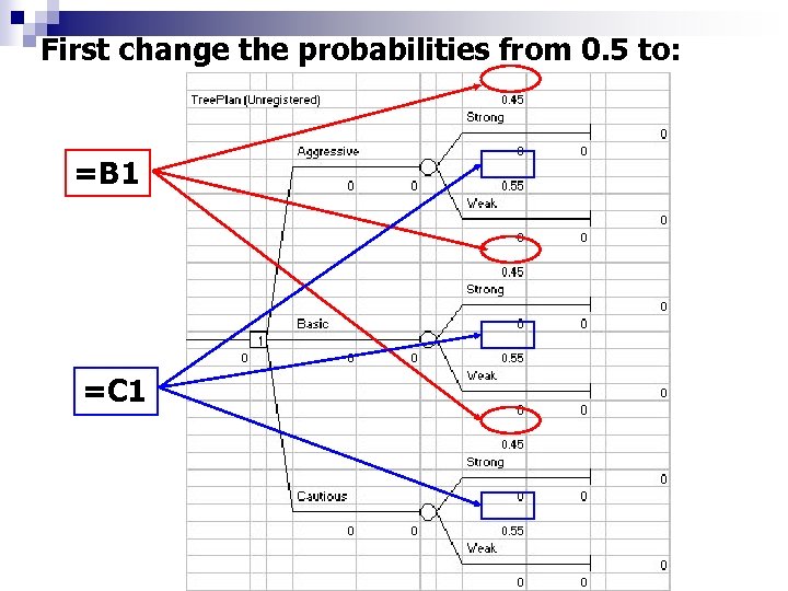 First change the probabilities from 0. 5 to: =B 1 =C 1 