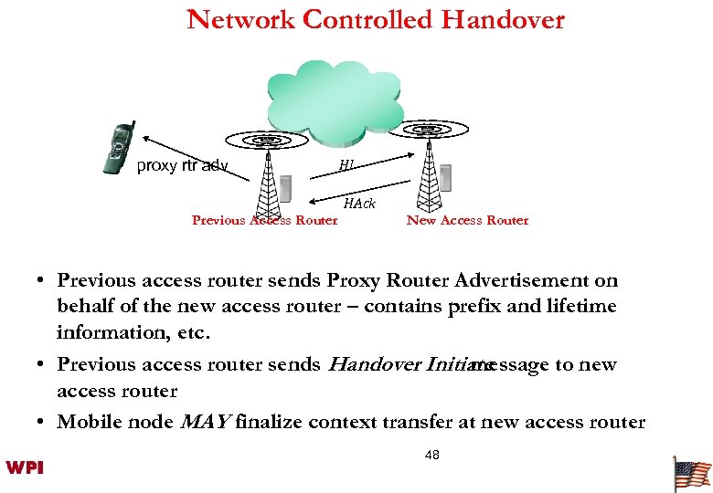 Network Controlled Handover proxy rtr adv HI HAck Previous Access Router New Access Router