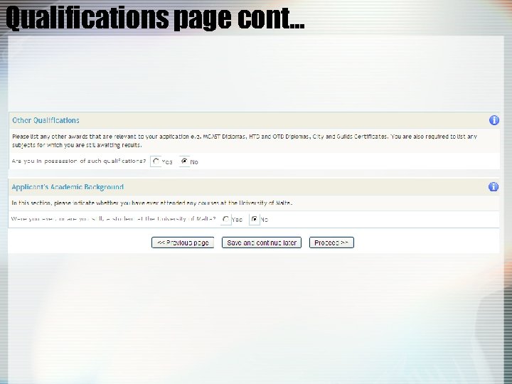 Qualifications page cont… 
