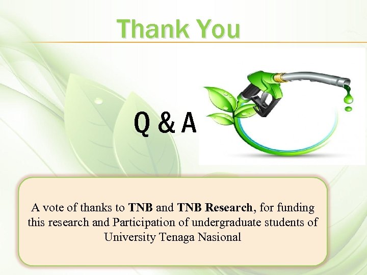Thank You Q&A A vote of thanks to TNB and TNB Research, for funding