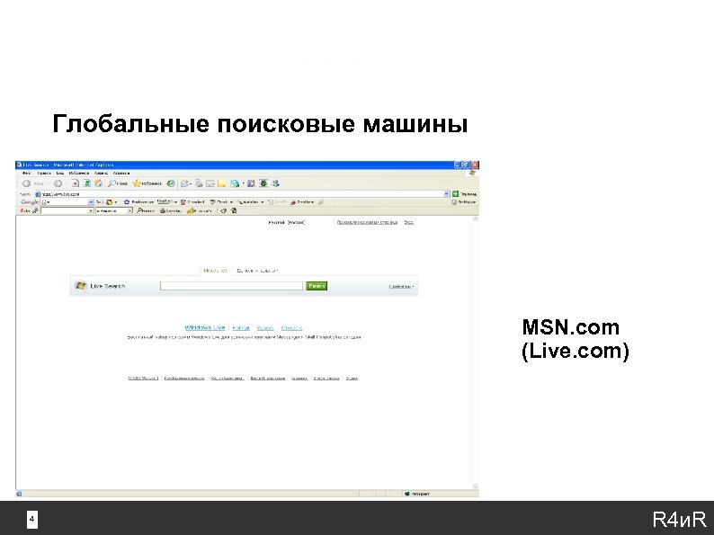 Глобальные поисковые машины MSN. com (Live. com) 4 4 R 4 и. R 