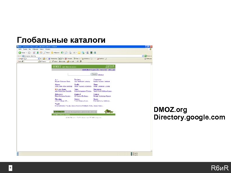Глобальные каталоги DMOZ. org Directory. google. com 6 6 R 6 и. R 