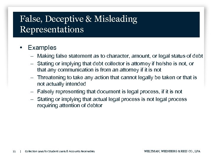 False, Deceptive & Misleading Representations • Examples – Making false statement as to character,