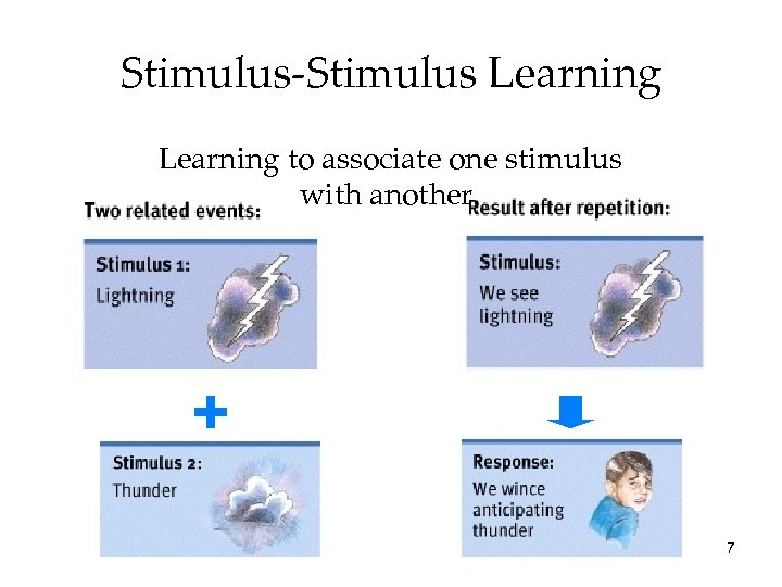 Stimulus-Stimulus Learning to associate one stimulus with another. 7 