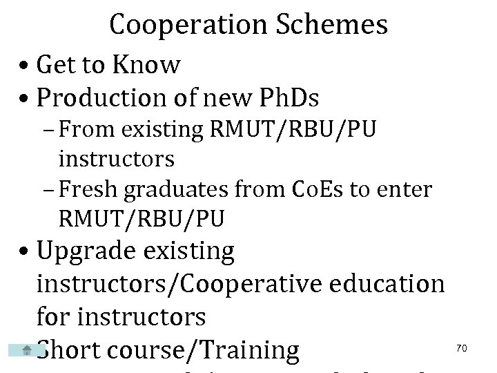 Cooperation Schemes • Get to Know • Production of new Ph. Ds – From