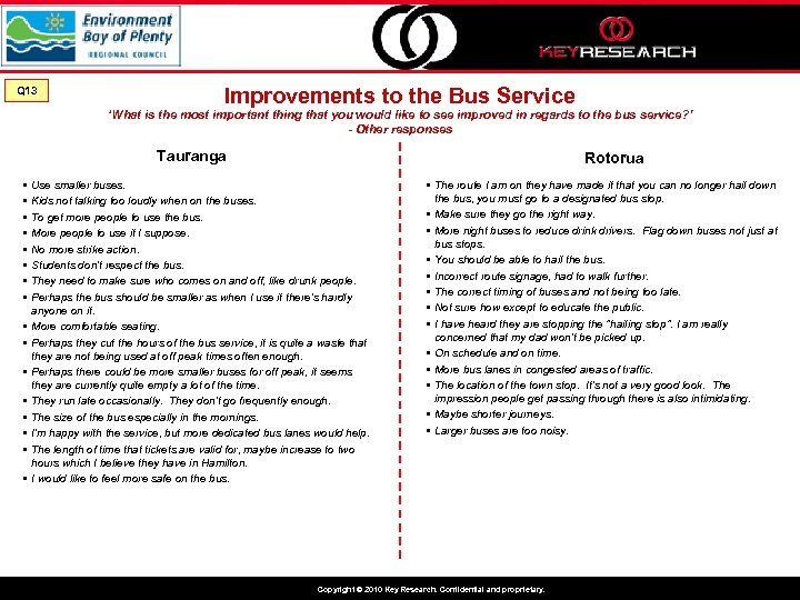 Q 13 Improvements to the Bus Service ‘What is the most important thing that