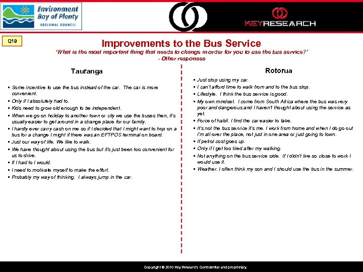 Q 19 Improvements to the Bus Service ‘What is the most important thing that