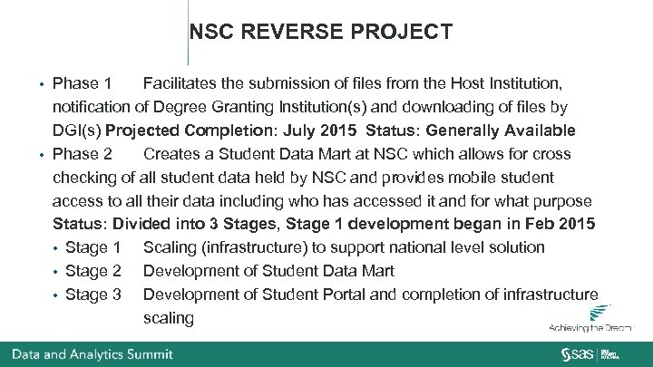 NSC REVERSE PROJECT Phase 1 Facilitates the submission of files from the Host Institution,