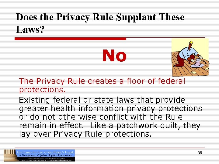 Does the Privacy Rule Supplant These Laws? No The Privacy Rule creates a floor