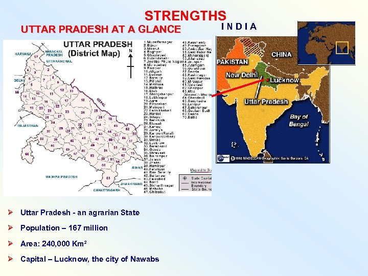 STRENGTHS UTTAR PRADESH AT A GLANCE Ø Uttar Pradesh - an agrarian State Ø