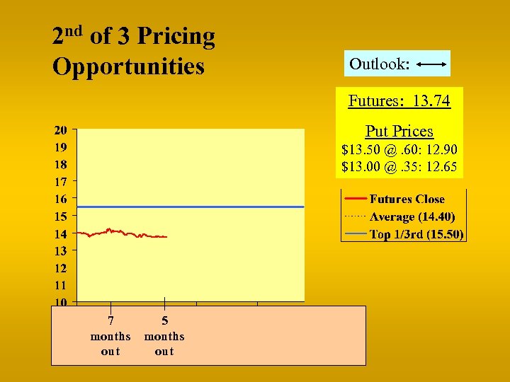 2 nd of 3 Pricing Opportunities Outlook: Futures: 13. 74 Put Prices $13. 50