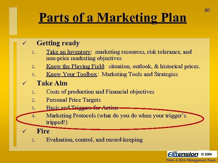 Parts of a Marketing Plan 60 Getting ready ü 1. 2. 3. Take an