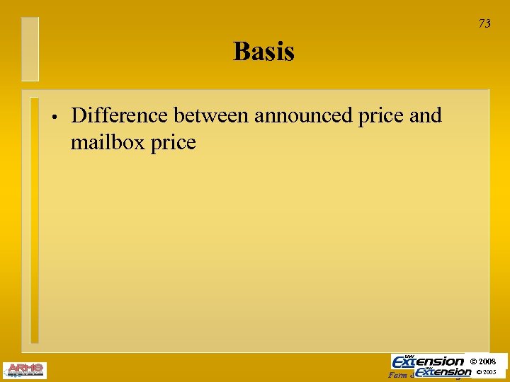 73 Basis • Difference between announced price and mailbox price © 2008 © Farm
