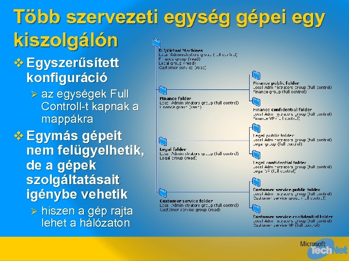 Több szervezeti egység gépei egy kiszolgálón v Egyszerűsített konfiguráció Ø az egységek Full Controll-t