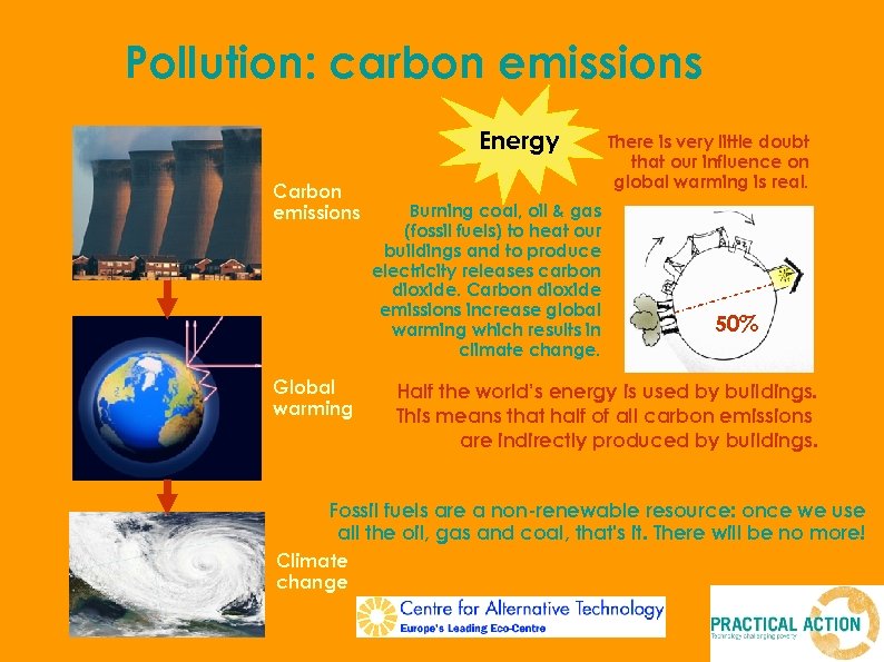 Pollution: carbon emissions Energy Carbon emissions Global warming Burning coal, oil & gas (fossil