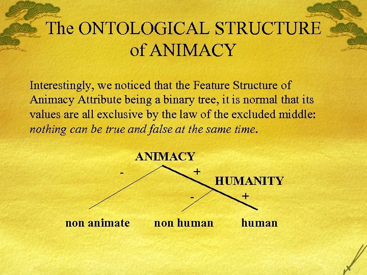The ONTOLOGICAL STRUCTURE of ANIMACY Interestingly, we noticed that the Feature Structure of Animacy