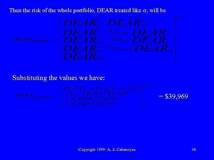 Then the risk of the whole portfolio, DEAR treated like s, will be Substituting