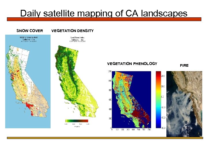 Daily satellite mapping of CA landscapes SNOW COVER VEGETATION DENSITY VEGETATION PHENOLOGY FIRE 