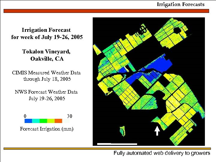 Irrigation Forecasts Irrigation Forecast for week of July 19 -26, 2005 Tokalon Vineyard, Oakville,