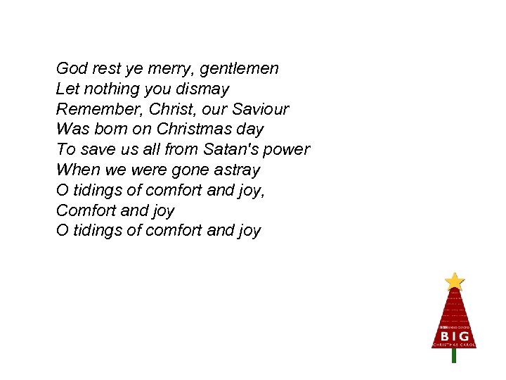 God rest ye merry, gentlemen Let nothing you dismay Remember, Christ, our Saviour Was