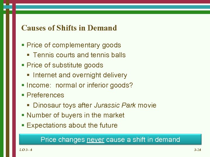 Causes of Shifts in Demand § Price of complementary goods § Tennis courts and