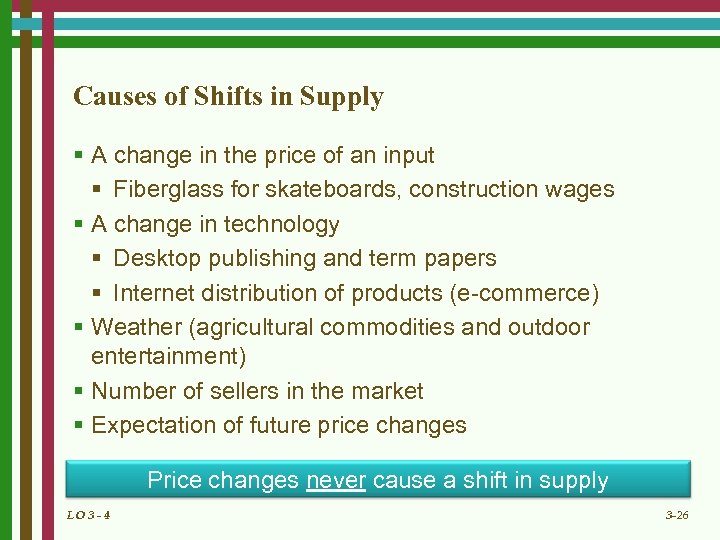 Causes of Shifts in Supply § A change in the price of an input