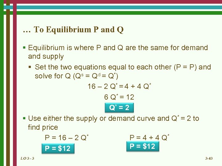 … To Equilibrium P and Q § Equilibrium is where P and Q are